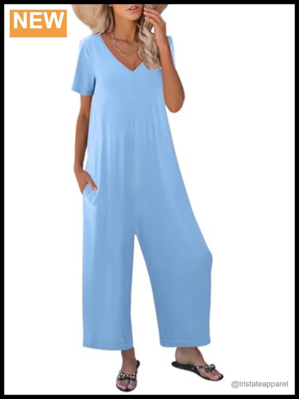 Women's Summer Jumpsuit Short Sleeve V Neck Loose Fit with Pockets Casual